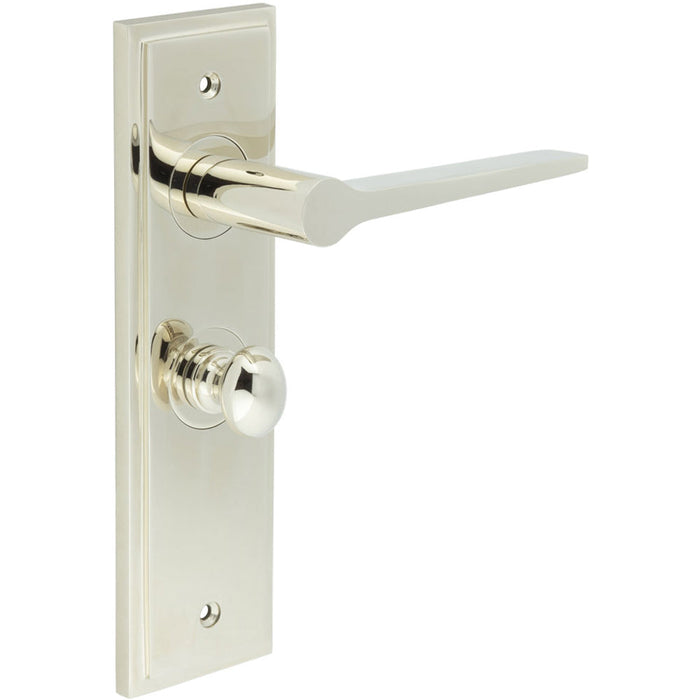 Polished Nickel Bathroom Door Handle with Backplate Turn Release Solid Brass Interior Handle (5)