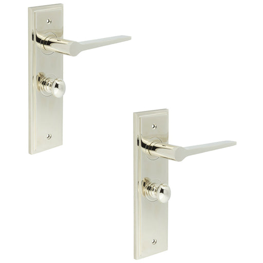 PACK Polished Nickel Bathroom Door Handle with Backplate Turn Release Solid Brass Interior Handle (23)