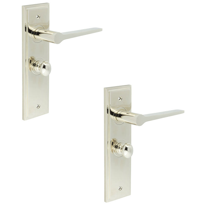 PACK Polished Nickel Bathroom Door Handle with Backplate Turn Release Solid Brass Interior Handle (23)