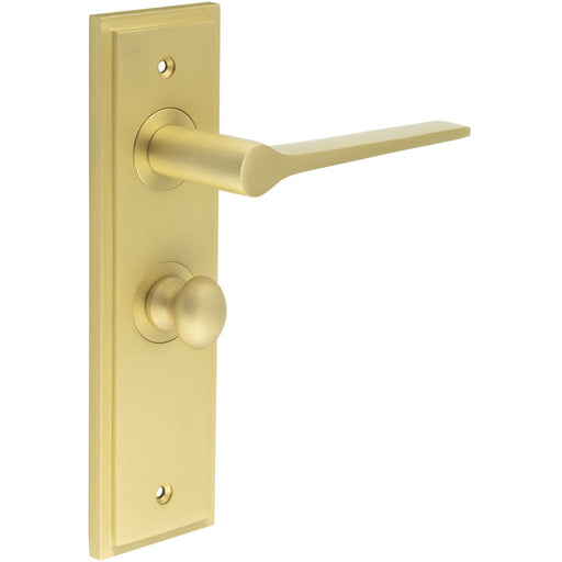 Elegant Satin Brass Bathroom Door Handle with Backplate Turn Release Solid Brass Interior Handle (1)