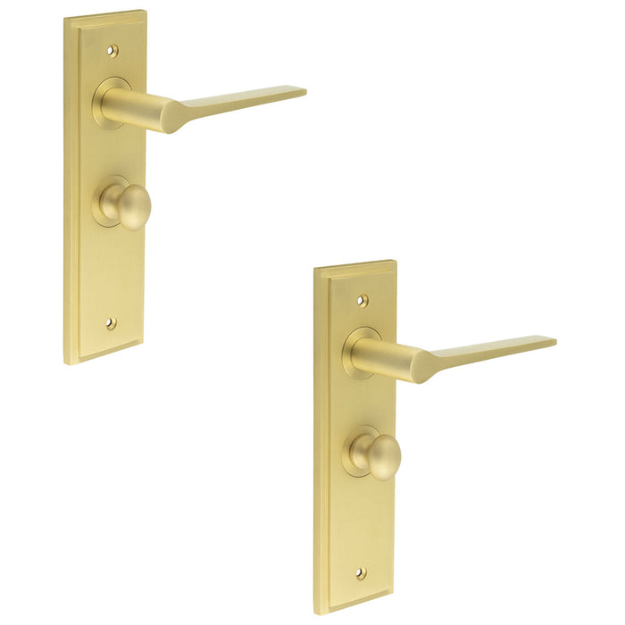 PACK Elegant Satin Brass Bathroom Door Handle with Backplate Turn Release Solid Brass Interior Handle (6)