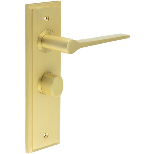 Satin Brass Bathroom Door Handle with Backplate Turn Release Mechanism Solid Brass Interior Handle (1)