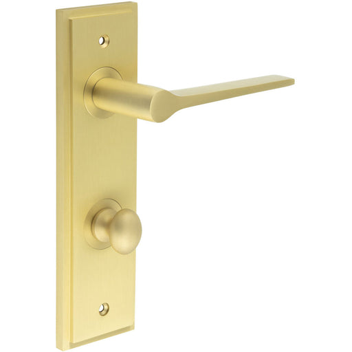 Satin Brass Door Handle with Backplate Turn Release Bathrooms Solid Brass Interior Handle (1)