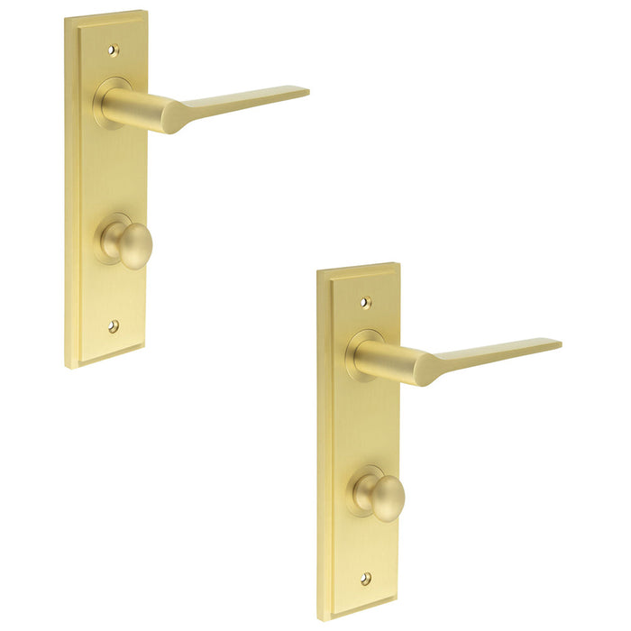 PACK Satin Brass Door Handle with Backplate Turn Release Bathrooms Solid Brass Interior Handle (3)