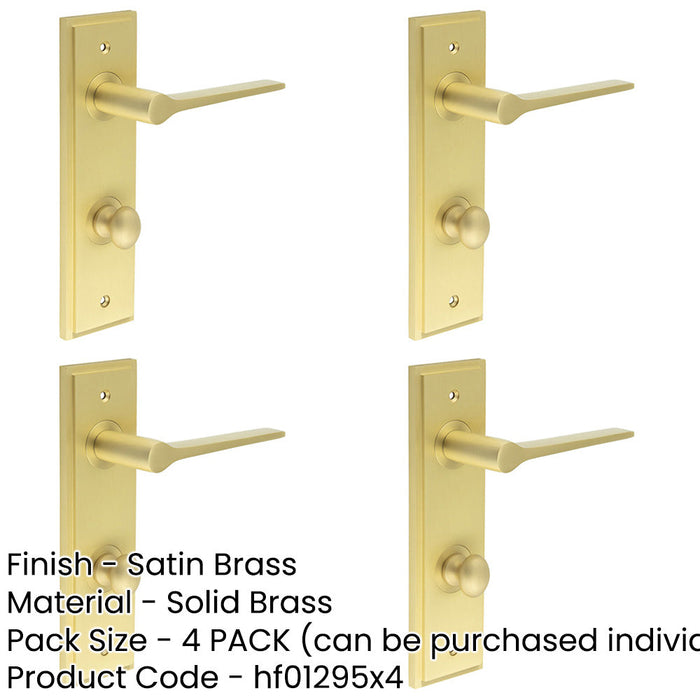 PACK Satin Brass Door Handle with Backplate Turn Release Bathrooms Solid Brass Interior Handle (1)-1