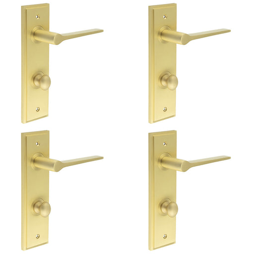 PACK Satin Brass Door Handle with Backplate Turn Release Bathrooms Solid Brass Interior Handle (1)