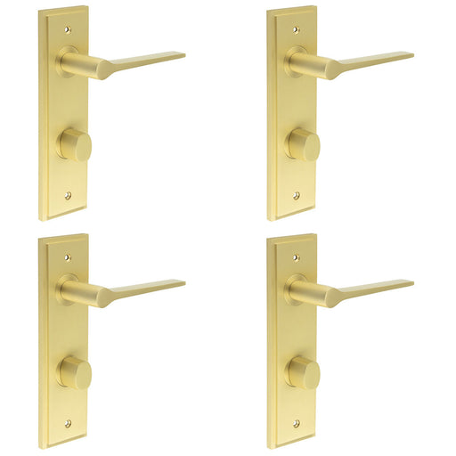 PACK Elegant Satin Brass Door Handle with Backplate Bathrooms Solid Brass Interior Handle