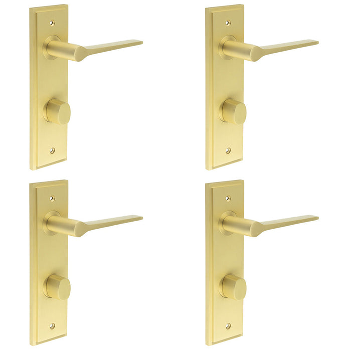 PACK Elegant Satin Brass Door Handle with Backplate Bathrooms Solid Brass Interior Handle