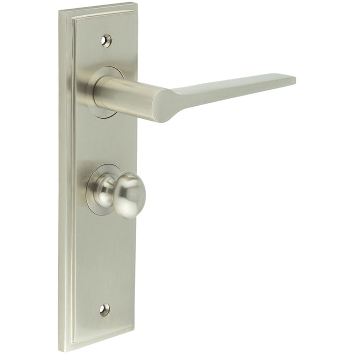 Satin Nickel Bathroom Door Handle with Backplate Turn Release Mechanism Solid Brass Interior Handle (1)