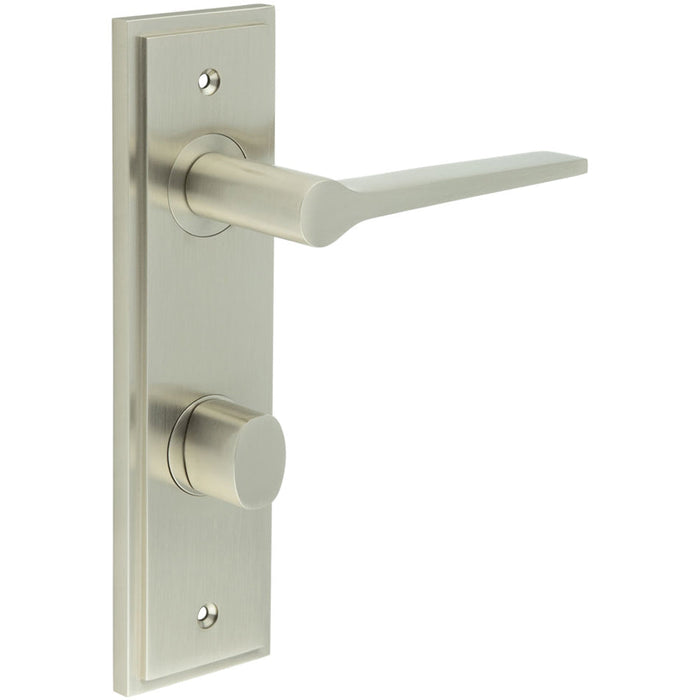 Satin Nickel Bathroom Door Handle with Backplate Classic Design Modern Functionality Solid Brass Interior Handle