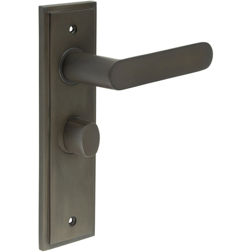 Elegant Dark Bronze Door Handle with Backplate Turn Release Feature Solid Brass Interior Handle