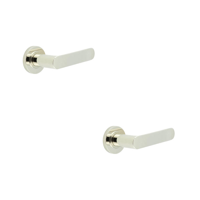 PACK Polished Nickel Door Handle with Plain Rose Design Stylish Interiors Solid Brass Interior Handle (1)