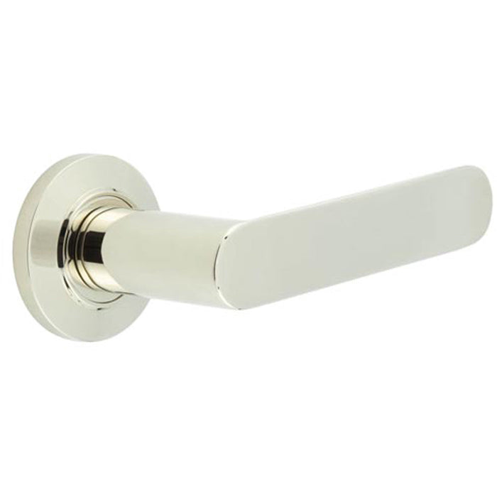 Premium Chamfered Rose Door Handle Polished Nickel Finish Solid Brass Interior Handle