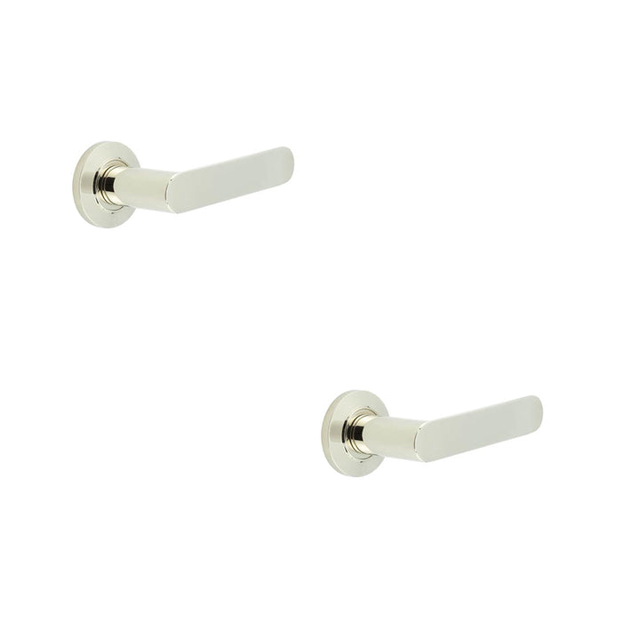 PACK Premium Chamfered Rose Door Handle Polished Nickel Finish Solid Brass Interior Handle (1)