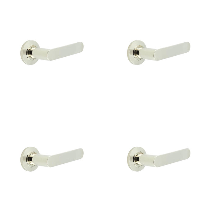 PACK Premium Chamfered Rose Door Handle Polished Nickel Finish Solid Brass Interior Handle