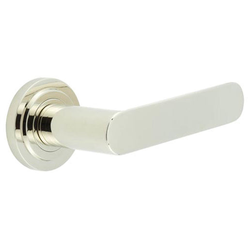 Stylish Polished Nickel Door Handle with Stepped Rose Design Solid Brass Interior Handle