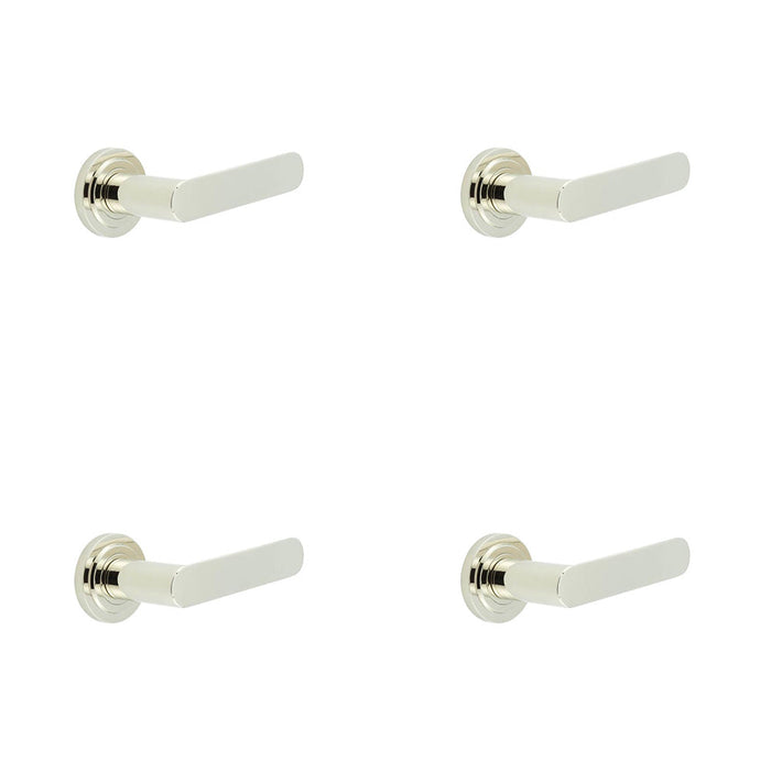 PACK Stylish Polished Nickel Door Handle with Stepped Rose Design Solid Brass Interior Handle