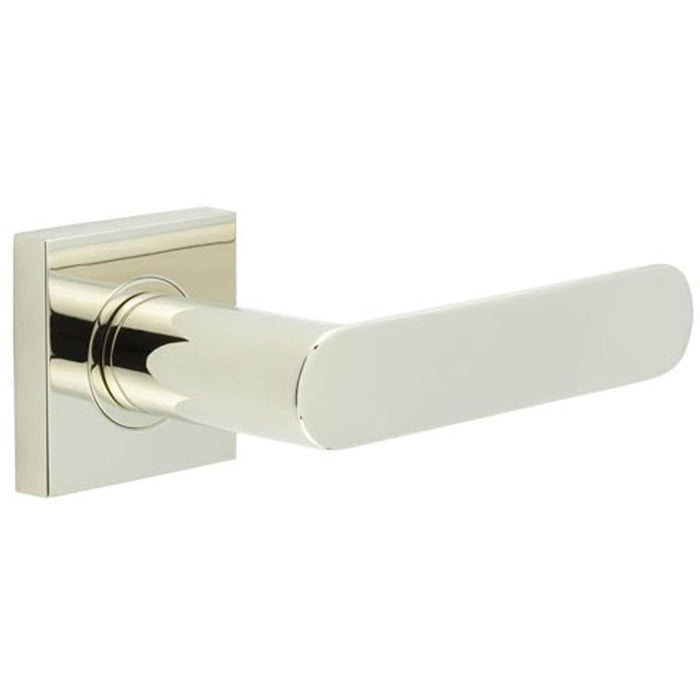 Stylish Polished Nickel Square Door Handle with Sprung Lever Solid Brass Interior Handle