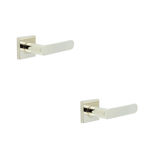 PACK Stylish Polished Nickel Square Door Handle with Sprung Lever Solid Brass Interior Handle (1)