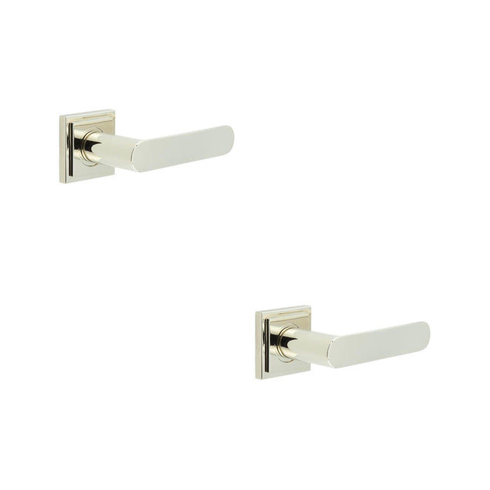 PACK Premium Square Stepped Door Handle Polished Nickel Finish Solid Brass Interior Handle (1)