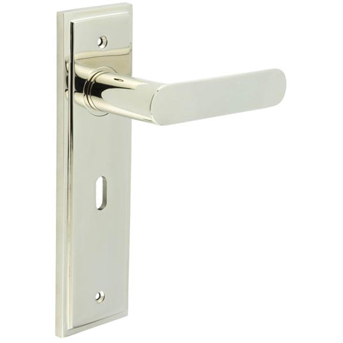 Elegant Polished Nickel Door Handle Lock Backplate Solid Brass Interior Handle