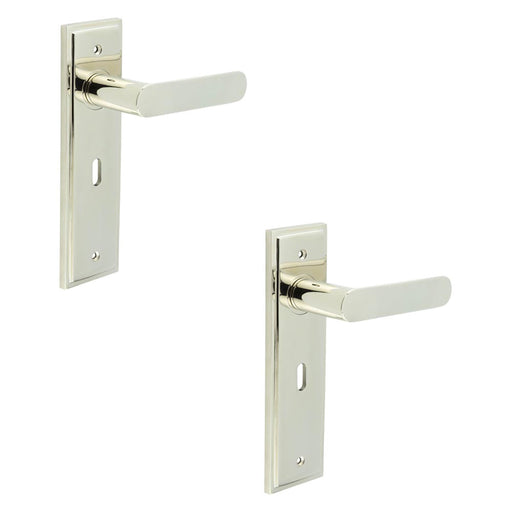 PACK Elegant Polished Nickel Door Handle Lock Backplate Solid Brass Interior Handle (2)