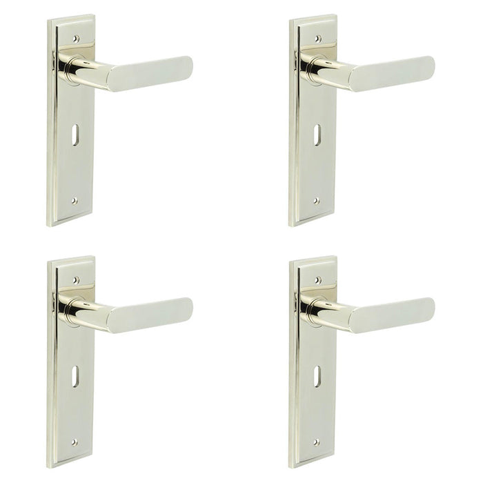 PACK Elegant Polished Nickel Door Handle Lock Backplate Solid Brass Interior Handle