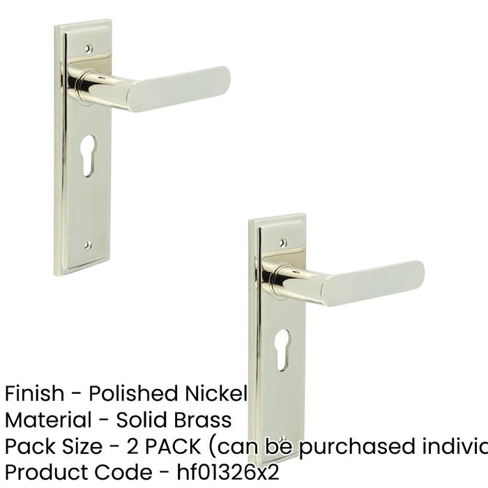 PACK Elegant Polished Nickel Door Handle with Euro Backplate Solid Brass Interior Handle (8)-1