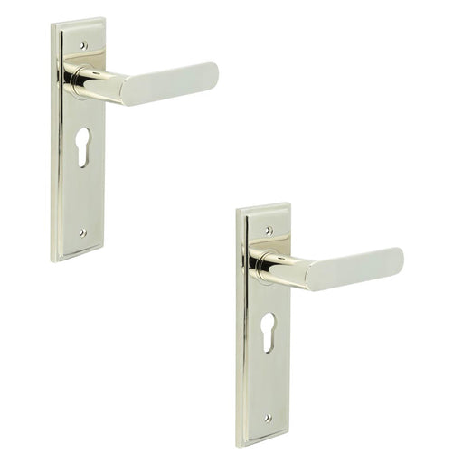 PACK Elegant Polished Nickel Door Handle with Euro Backplate Solid Brass Interior Handle (8)