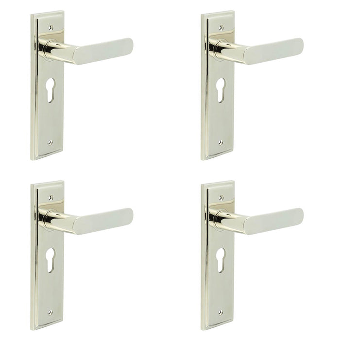 PACK Elegant Polished Nickel Door Handle with Euro Backplate Solid Brass Interior Handle (2)