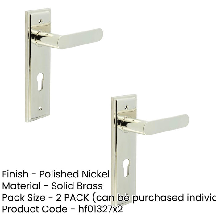PACK Elegant Polished Nickel Door Handle with Euro Backplate Solid Brass Interior Handle (9)-1
