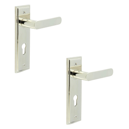 PACK Elegant Polished Nickel Door Handle with Euro Backplate Solid Brass Interior Handle (9)