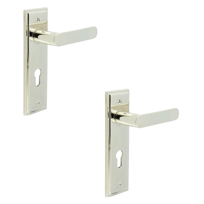 PACK Elegant Polished Nickel Door Handle with Euro Backplate Solid Brass Interior Handle (9)