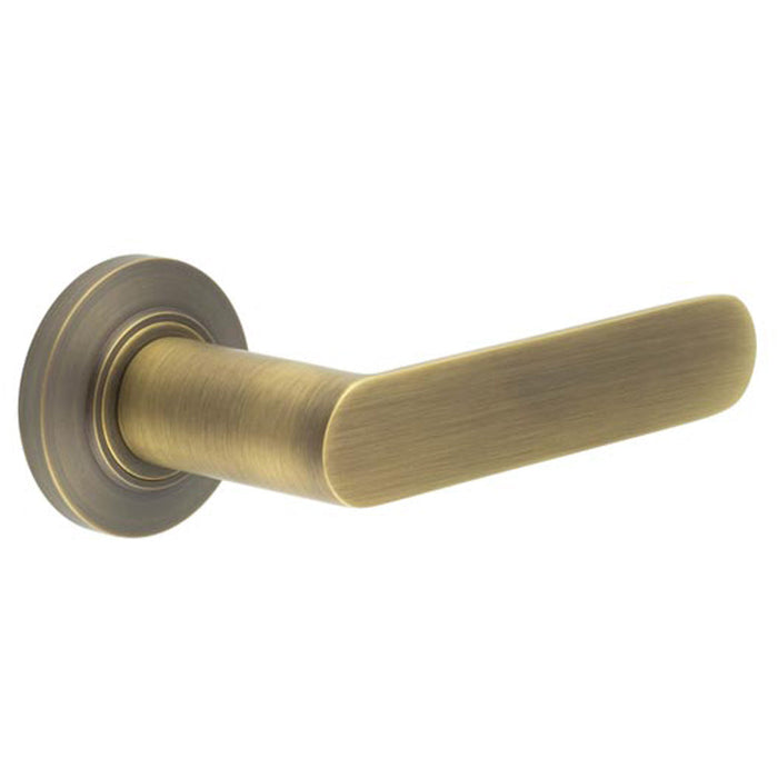 Antique Brass Door Handle with Chamfered Rose Elegant Interiors Solid Brass Interior Handle