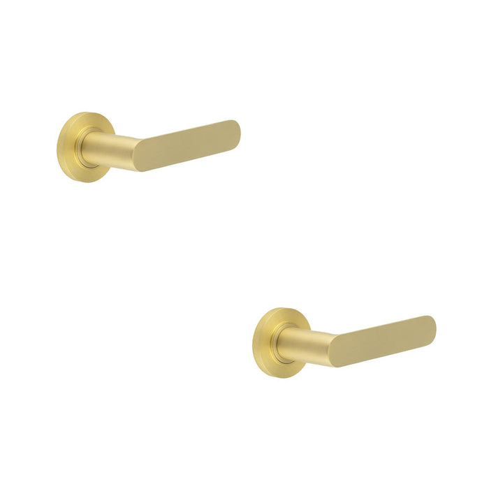 PACK Satin Brass Door Handle with Plain Rose Design Modern Interiors Solid Brass Interior Handle (1)