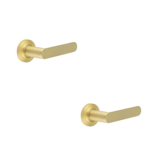 PACK Elegant Chamfered Rose Satin Brass Door Handle Home Office Solid Brass Interior Handle (1)