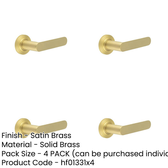 PACK Elegant Chamfered Rose Satin Brass Door Handle Home Office Solid Brass Interior Handle-1