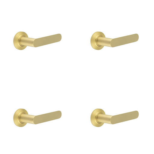 PACK Elegant Chamfered Rose Satin Brass Door Handle Home Office Solid Brass Interior Handle