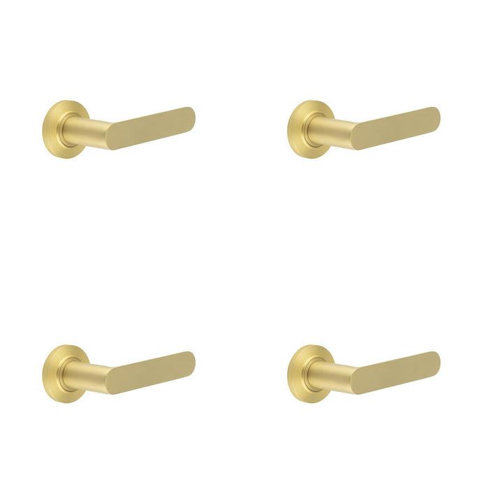 PACK Elegant Chamfered Rose Satin Brass Door Handle Home Office Solid Brass Interior Handle