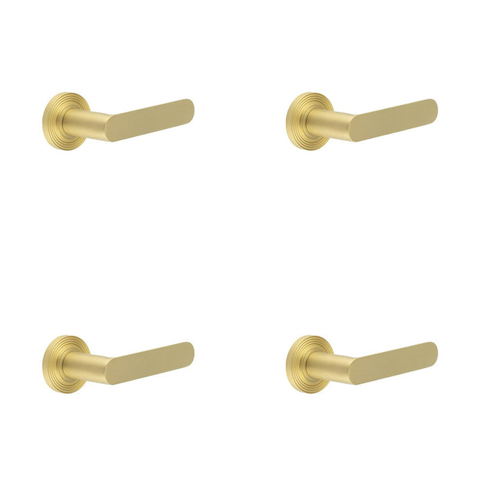 PACK Elegant Satin Brass Reeded Door Handle Luxurious Interiors Solid Brass Interior Handle