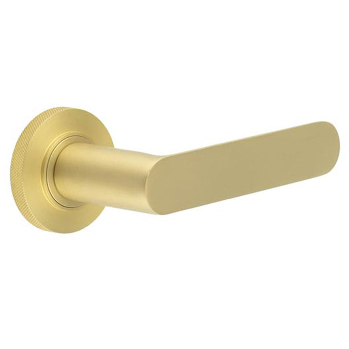 Elegant Knurled Door Handle Satin Brass Modern Interiors Solid Brass Interior Handle