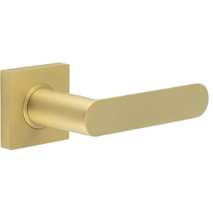 Premium Square Door Handle Satin Brass Finish Solid Brass Interior Handle