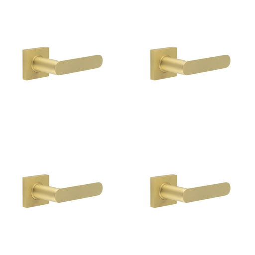 PACK Premium Square Door Handle Satin Brass Finish Solid Brass Interior Handle