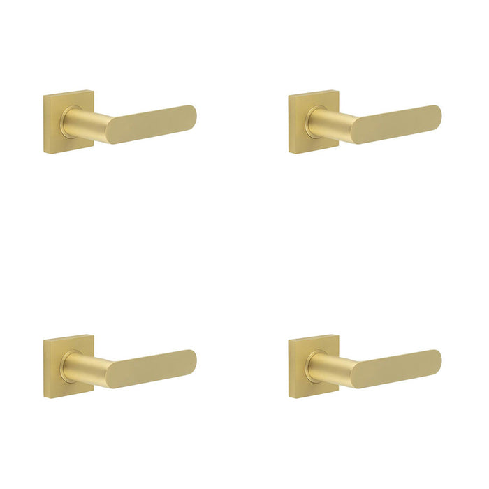 PACK Premium Square Door Handle Satin Brass Finish Solid Brass Interior Handle