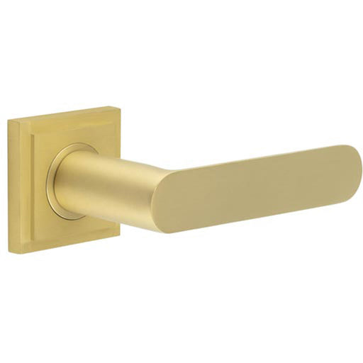 Premium Square Stepped Rose Door Handle Satin Brass Solid Brass Interior Handle