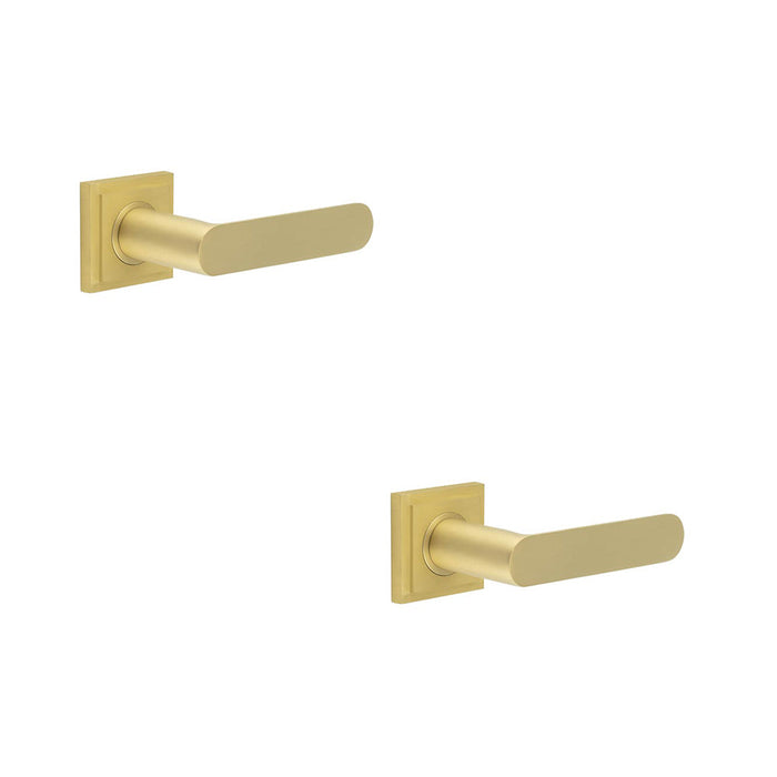 PACK Premium Square Stepped Rose Door Handle Satin Brass Solid Brass Interior Handle (1)