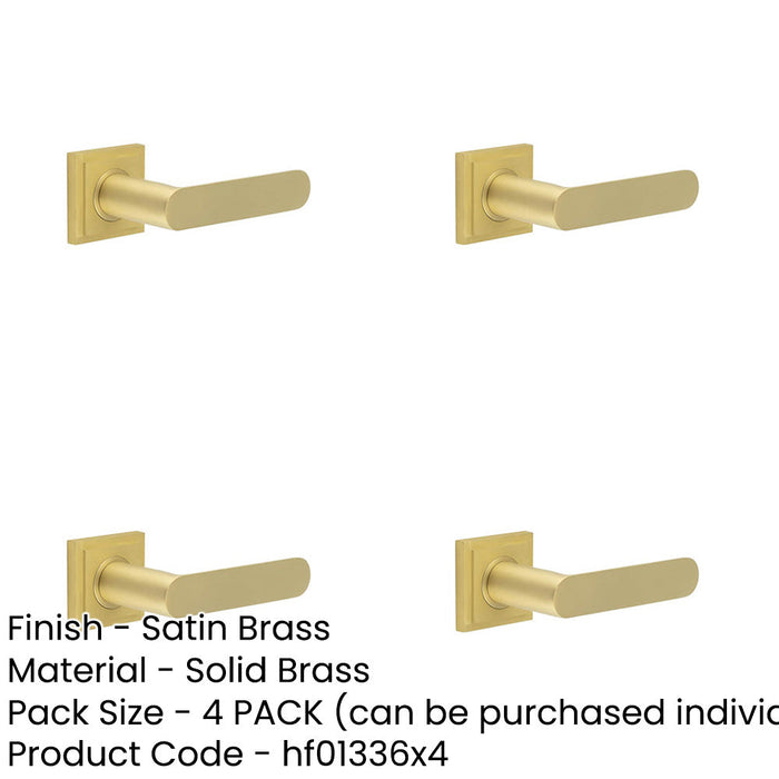 PACK Premium Square Stepped Rose Door Handle Satin Brass Solid Brass Interior Handle-1