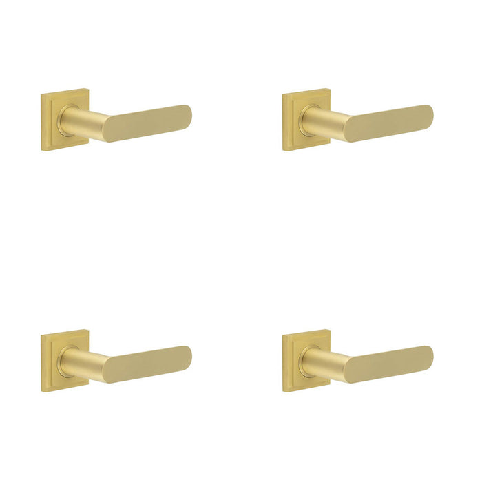 PACK Premium Square Stepped Rose Door Handle Satin Brass Solid Brass Interior Handle