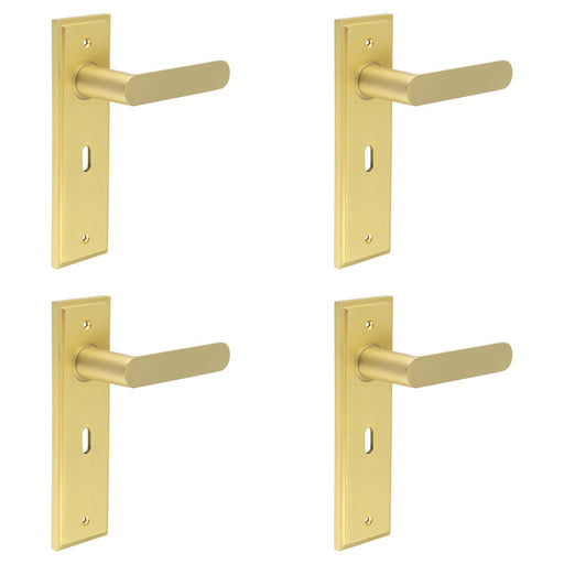 PACK Elegant Satin Brass Door Handle Lock Backplate Home Solid Brass Interior Handle