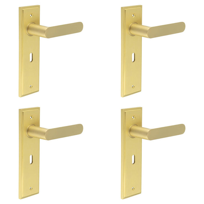 PACK Elegant Satin Brass Door Handle Lock Backplate Home Solid Brass Interior Handle